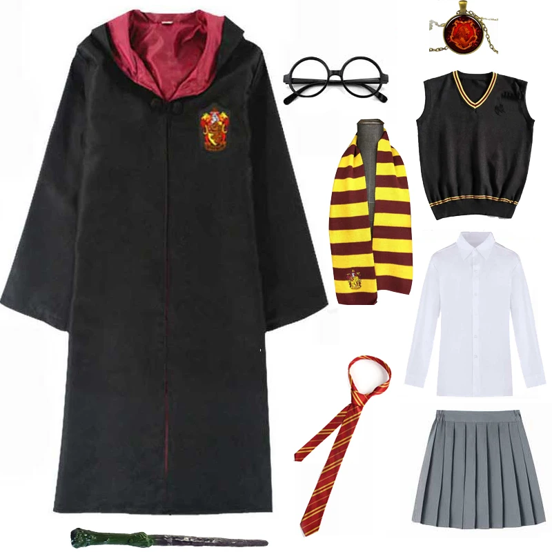 Women Girls Witch Wizard Robe Cloak Sweater Scarf Cosplay Kids Adult Hermin Magic School Costume