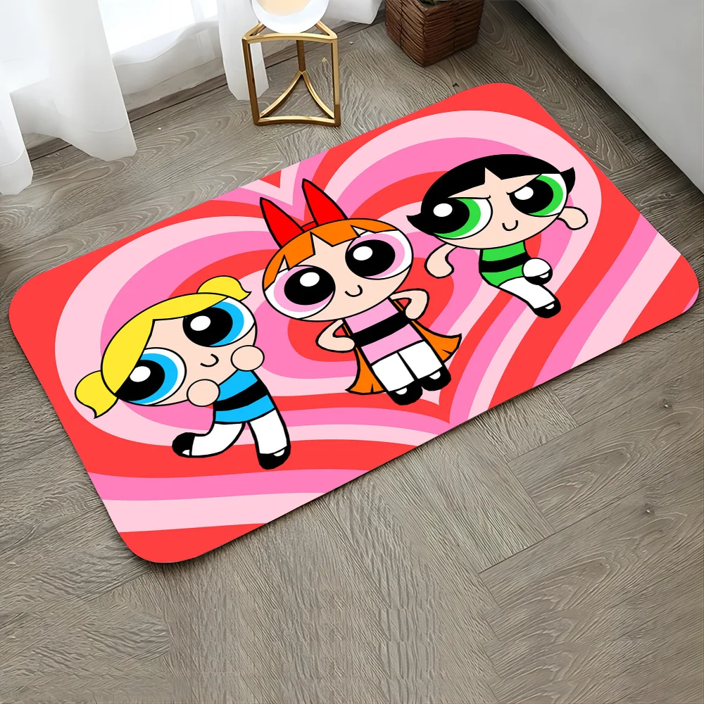 1PC The Powerpuff Girls Floor Mat Door Mat For Bathroom Kitchen Long Corridor Carpet Non-Slip Living Room Rug Home Decor