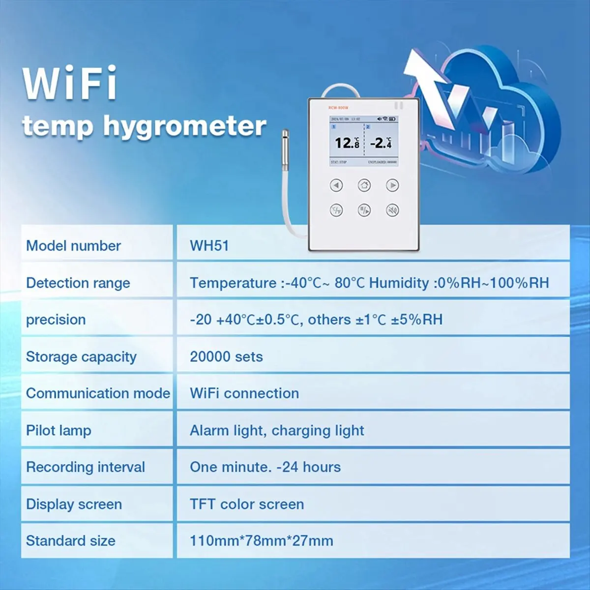 wilwill Wireless Real Time Humidity Temperature Data Logger with External Probe Wireless Monitoring for Cold Chain Management