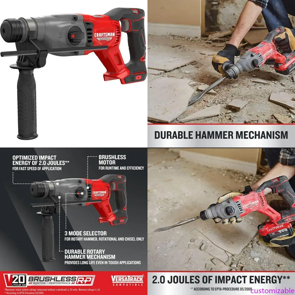 

Cordless SDS Rotary Hammer Drill, Craftsman V20, 7/8 Inch, 2 Joules, Bare Tool