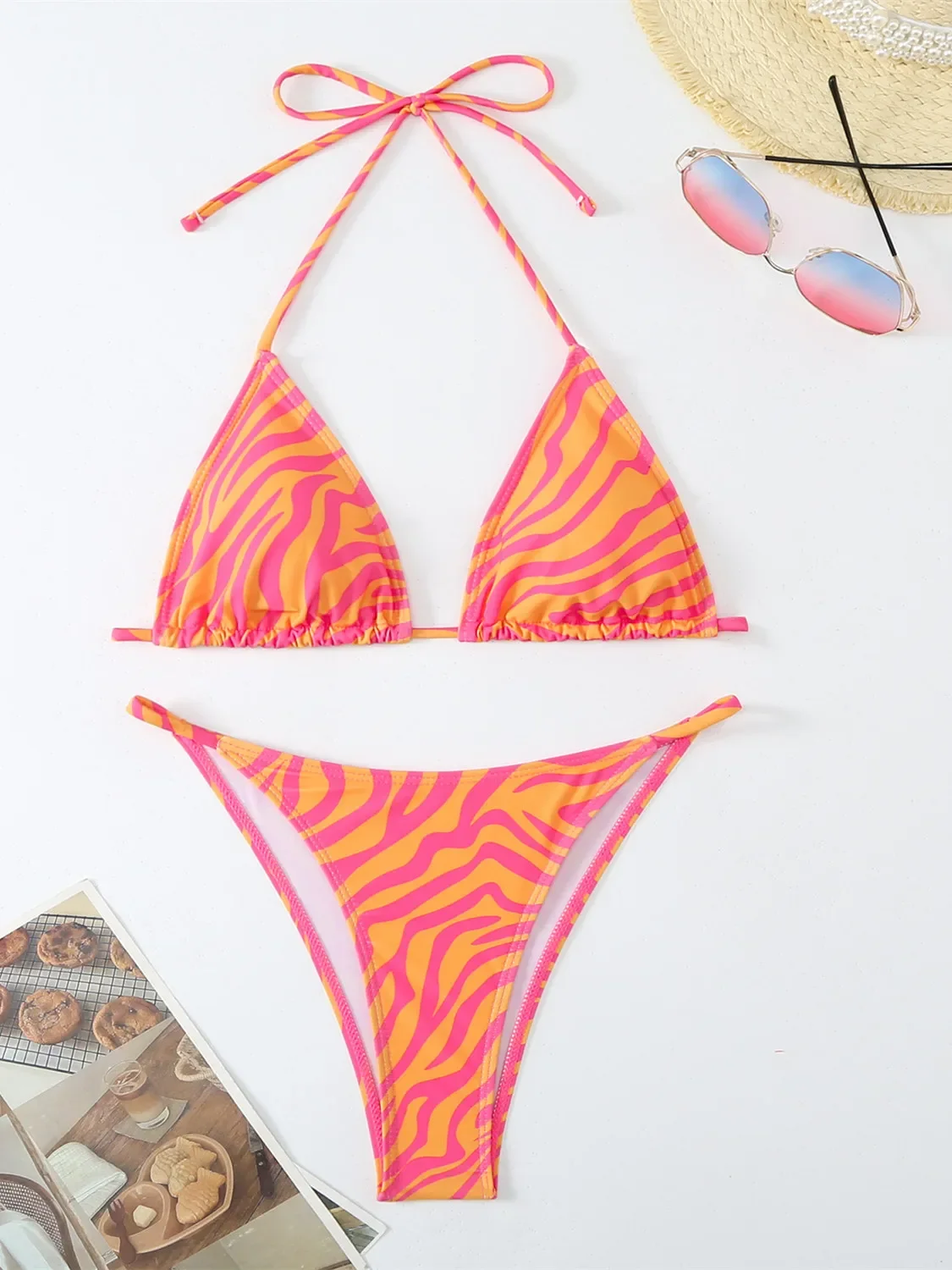 

Сексуальные бикини с эффектом пуш-ап, женский сексуальный красный комплект бикини с цветочным принтом, 2024, бразильский бандажный купальный костюм на шнуровке, купальник-стринги