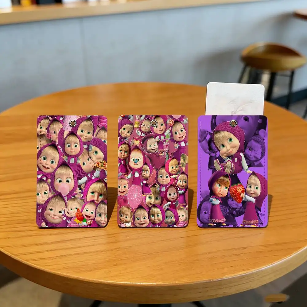 Cartoon M-Mashas Bear m School Rectangular Keychain Bus House Access Card Protective Cover PU Leather ID Best Sellers
