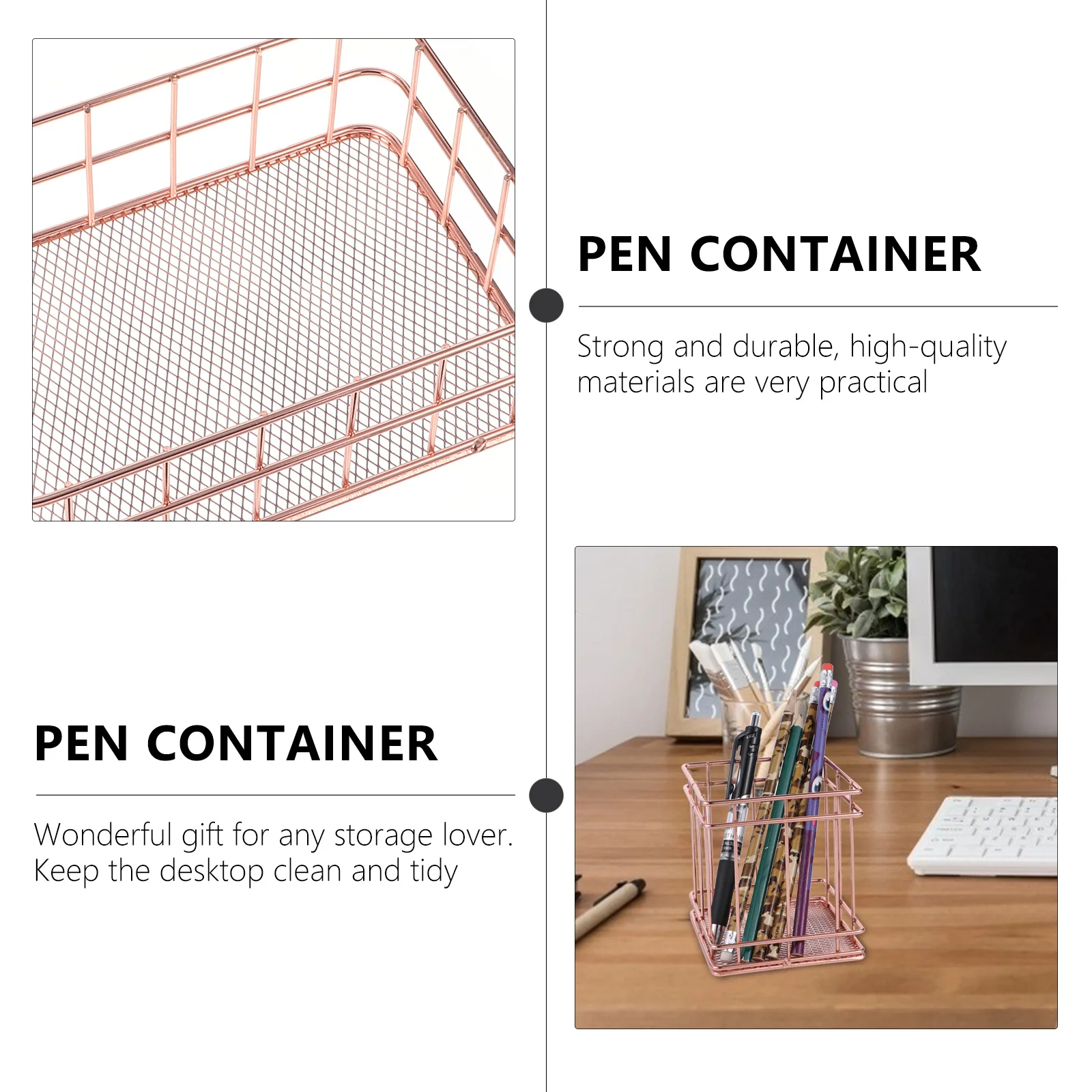 

3Pcs Metal Basket Pen Container Mesh Stainless Steel Crafts Hollow-Carved Storage for Living Room Bathroom Dorm