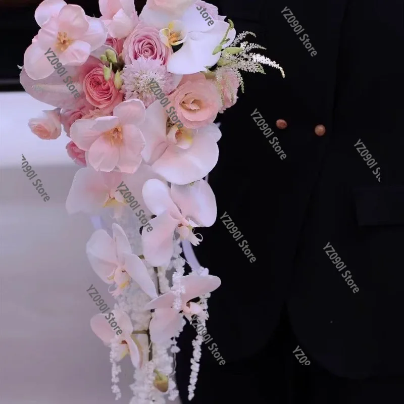 Purple Waterfall Artificial Flower Bouquet, Water Drop Style Hand Flower for Wedding & Photoshoot