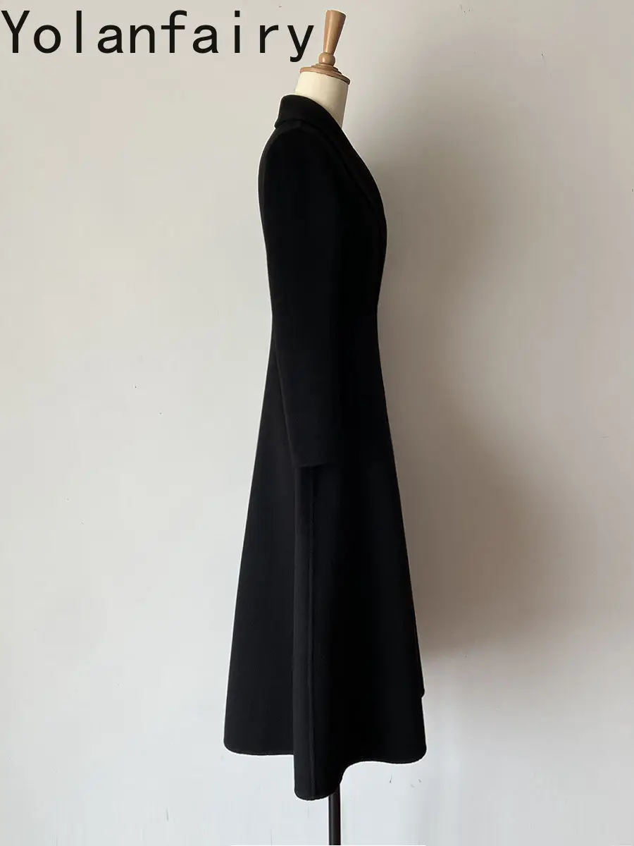 YOLANFAIRY 2026 High-end Cashmere Coat Woman Elegant 75% Wool Coats for Women Clothing Slim-fit Long Woolen Jacket пальто черное