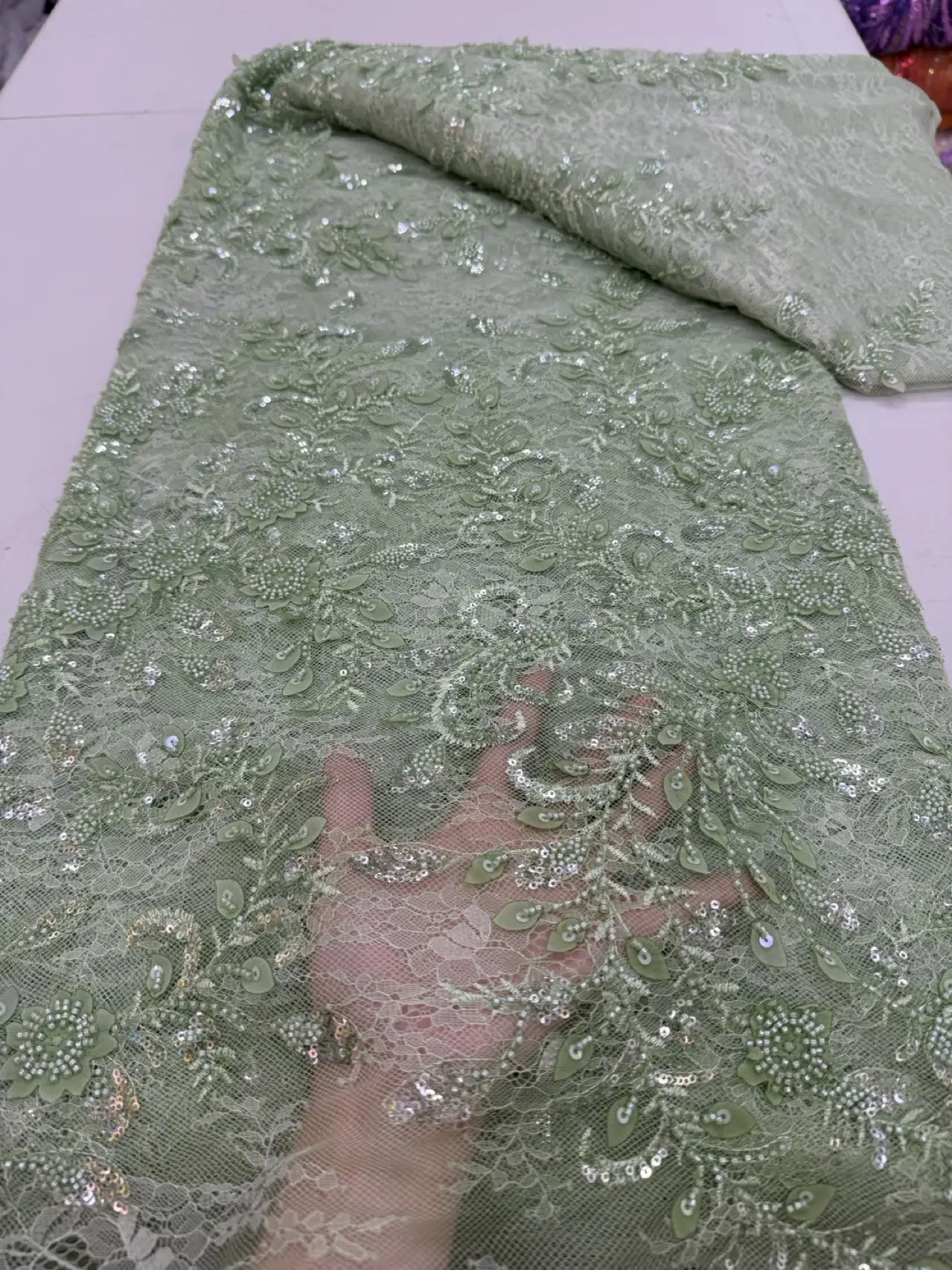 

Высококачественная африканская нигерийская тюль, кружевная ткань, 3D вышивка блестками, французский гипюр, свадебные платья, расшитые бисером, 5 ярдов, 2025 г.