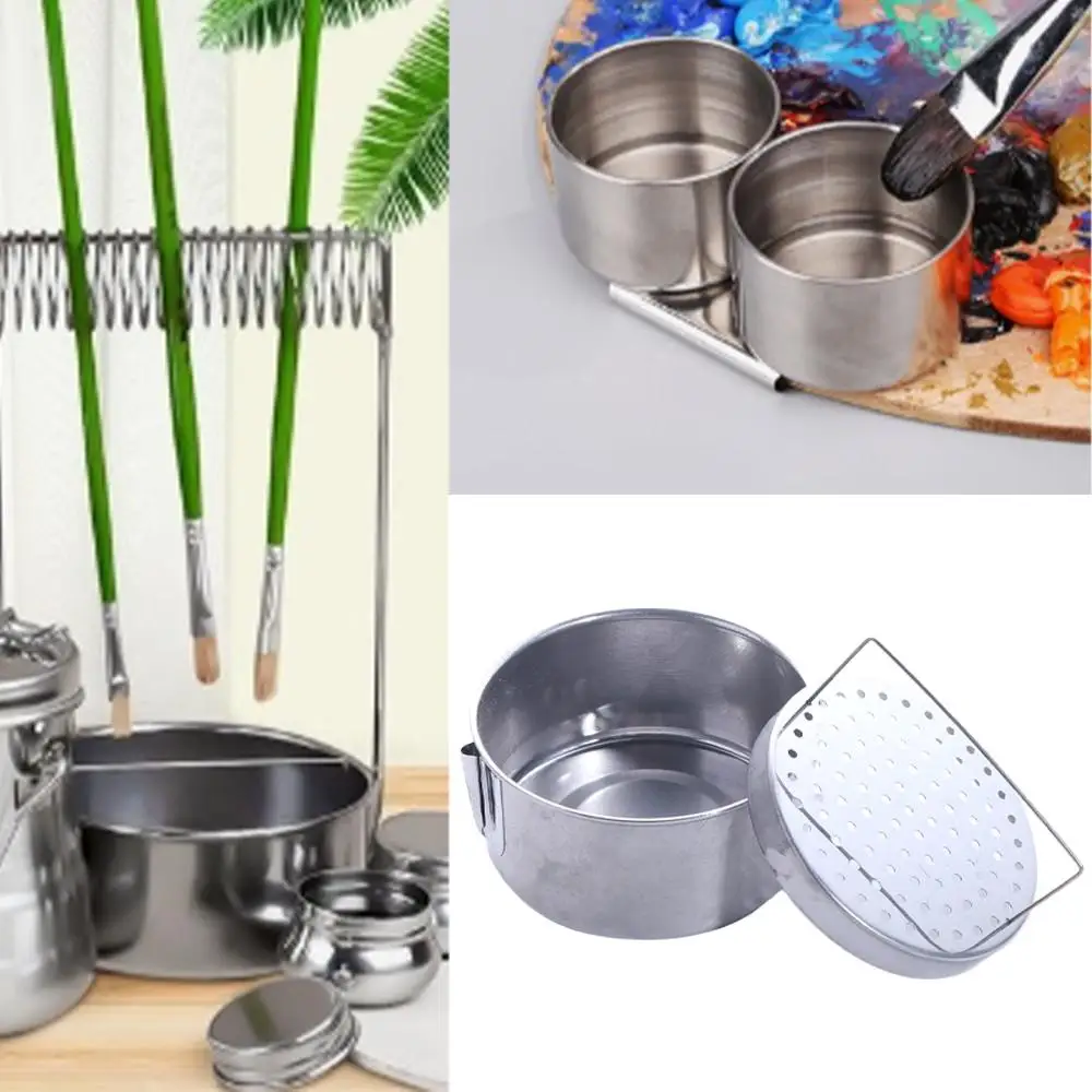 

Stainless Steel Paint Brush Cleaner with Wash Tank Rust-proof Brush Wash Pot Removable Durable Paint Brush Holder Oil Painting