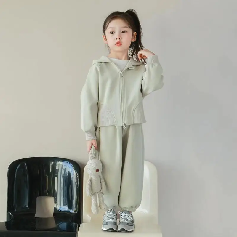 

Girls Suit2025Spring New Children's Stylish Hooded Sweatshirt Baby Casual Loose Sweatpants Two-Piece Set