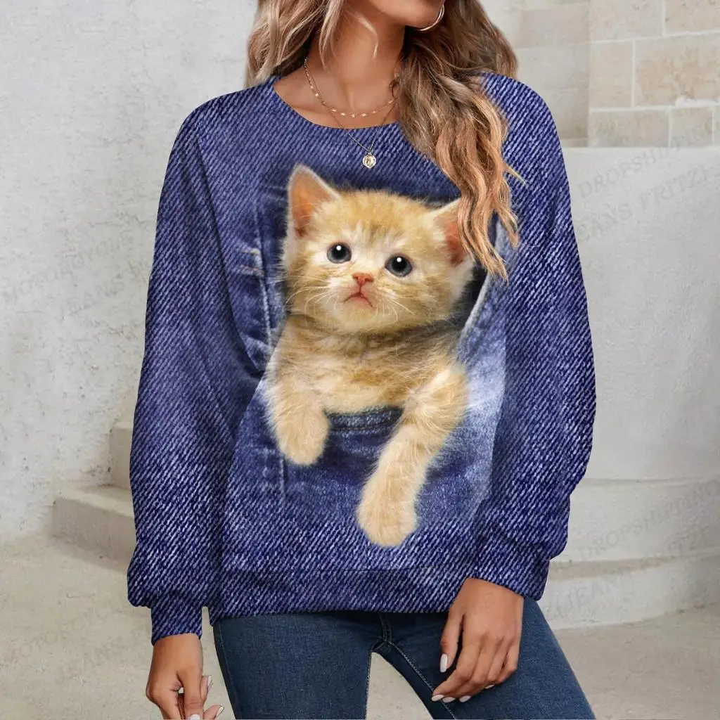 Animal Cat Sweatshirt Women Fashion Hoodies Round Neck Pullovers Women Sweats Girl Coats Women\'s Clothing Oversized Hoodie Dog