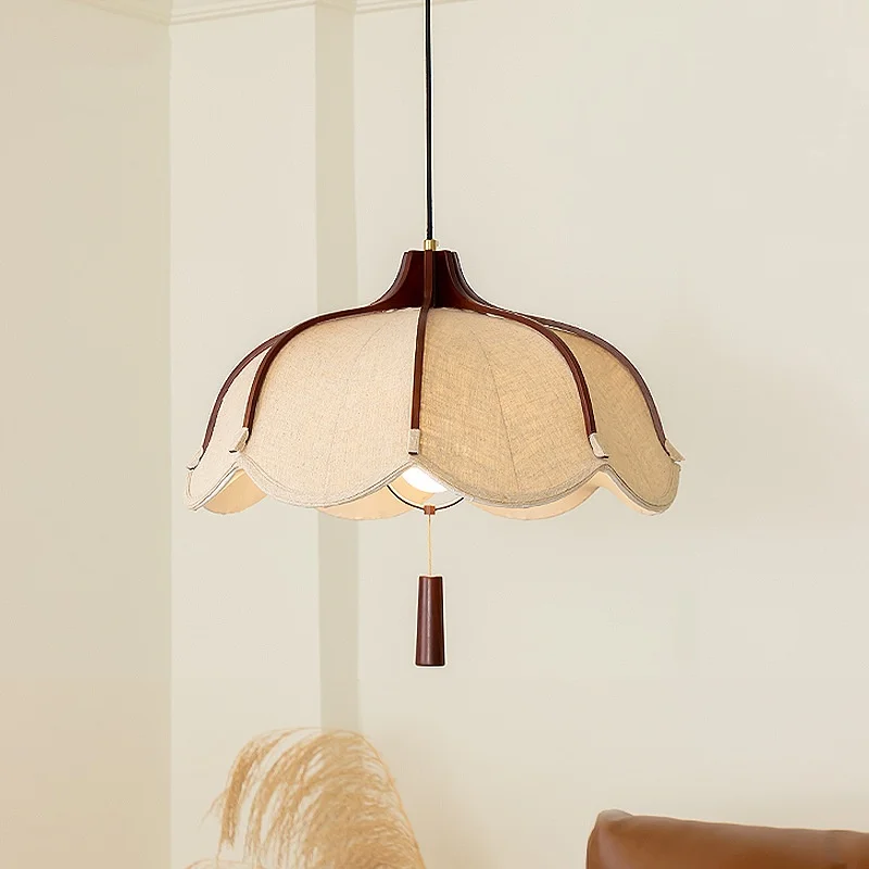 Chinese Style Wood E27 Led Fabric Pendant Lights Dining Room Drop Chandelier Home Decor Led Lamparas Bedroom Luminarias