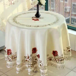 S/M/L Rose Elegante Ronde Tafel Doek Mode Borduren Stof Art Tafelkleed Moderne Landelijke Stijl Ronde Tafelkleed