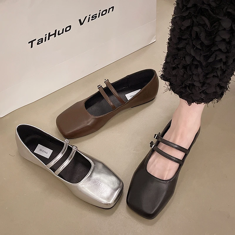 

Women's New square toe Shoes Vintage Mary Jane High Heels Fashion shallow Flats Elegant comfortable ladies pumps Zapatos Mujer