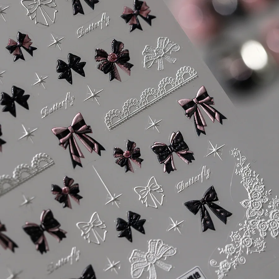 5D cute pink bow nail art stickers three-dimensional adhesive nail stickers love exquisite dot diamond series nail art stickers