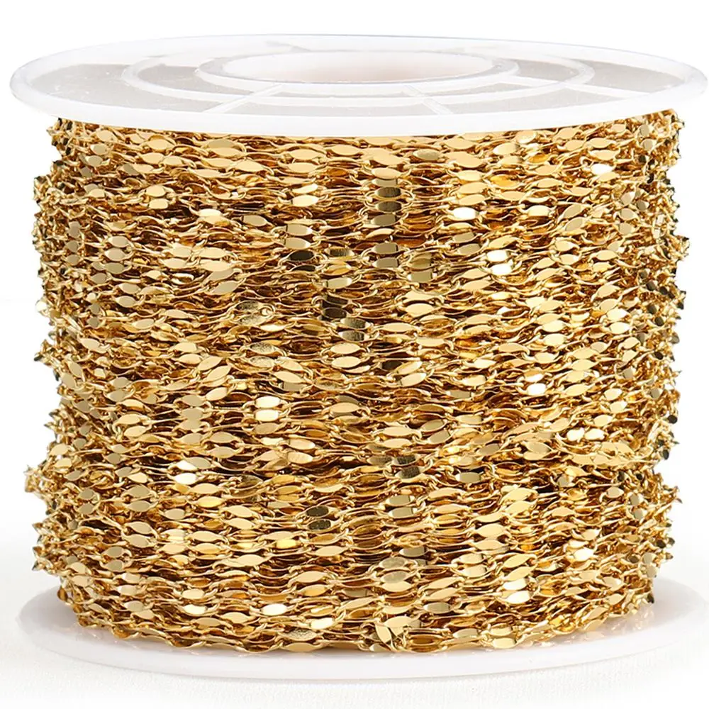 Chaînes en acier inoxydable couleur or, 2 mètres, Tube perlé, trombone, pour la fabrication de bijoux, bricolage, Bracelet, collier, vente en gros