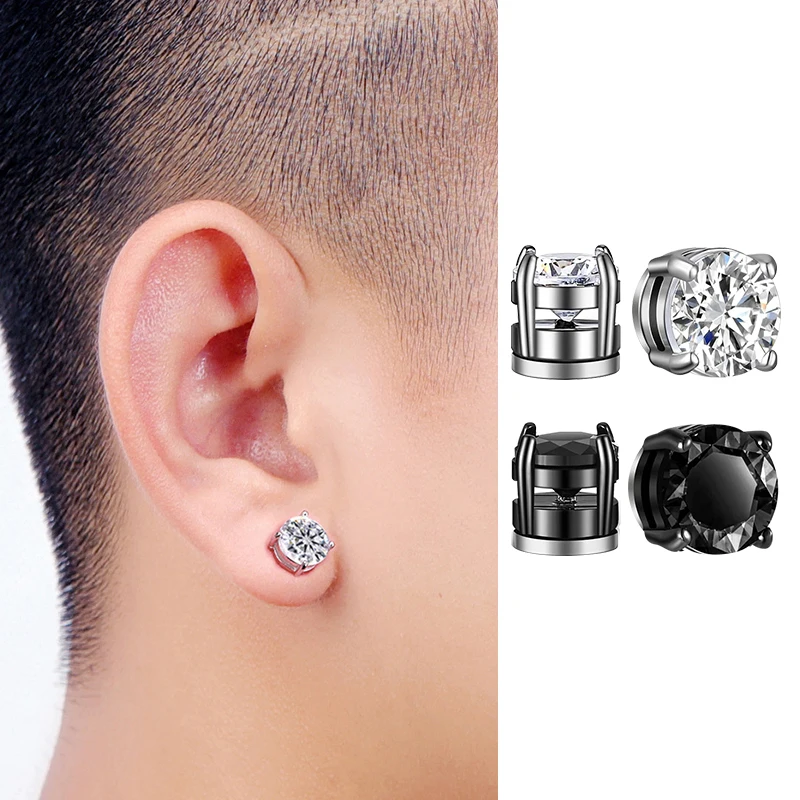 1/16 Pairs Magnetic Stud Earrings Men Stainless Steel Non-Piercing Cross Dangle Hoop Earrings Unisex CZ Magnet Clip on Earring