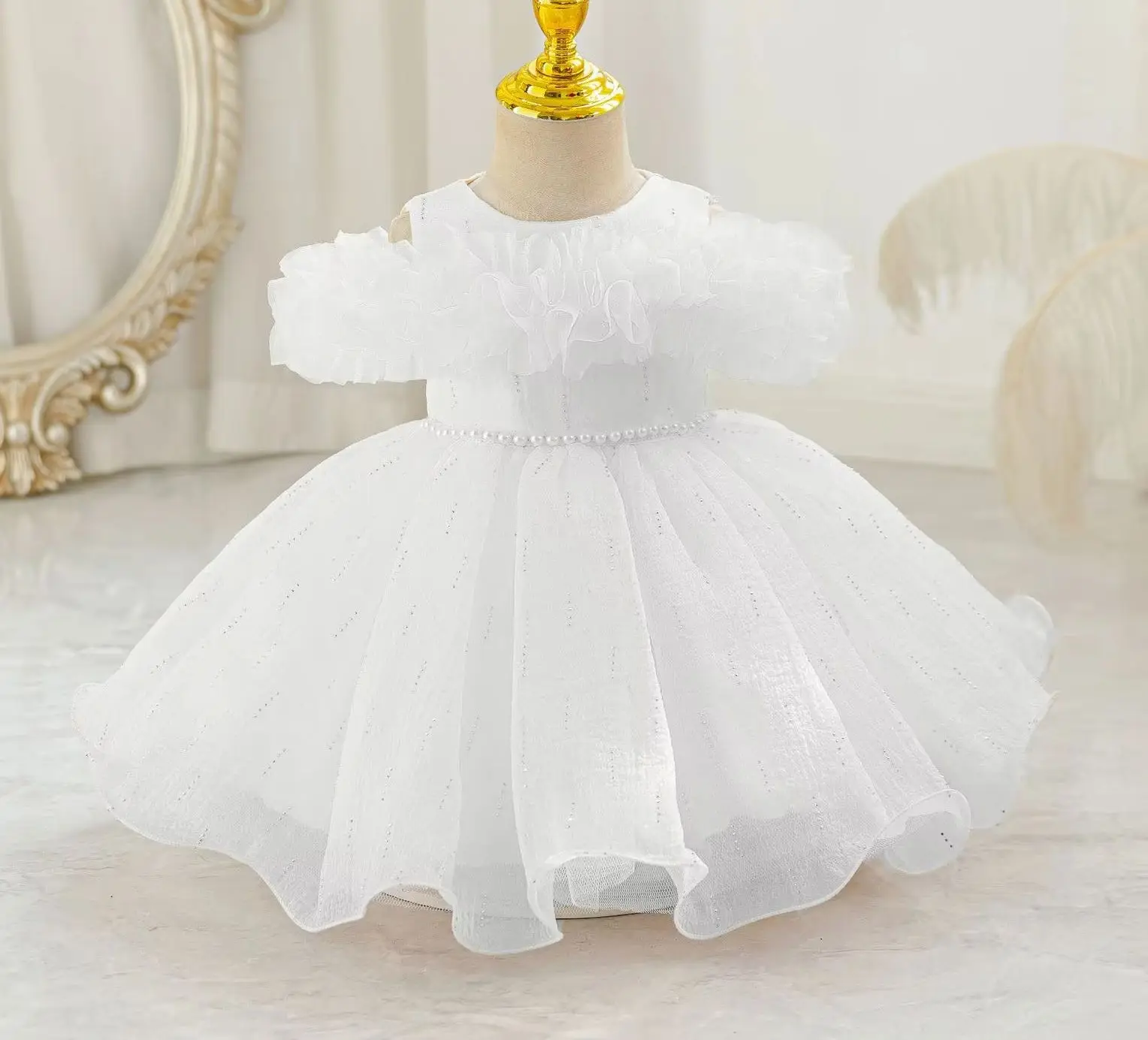 Baby Girl Princess Dress for Occasions Shiny Girl Party Dresses Beading Kid Clothes 6M- 4 Years