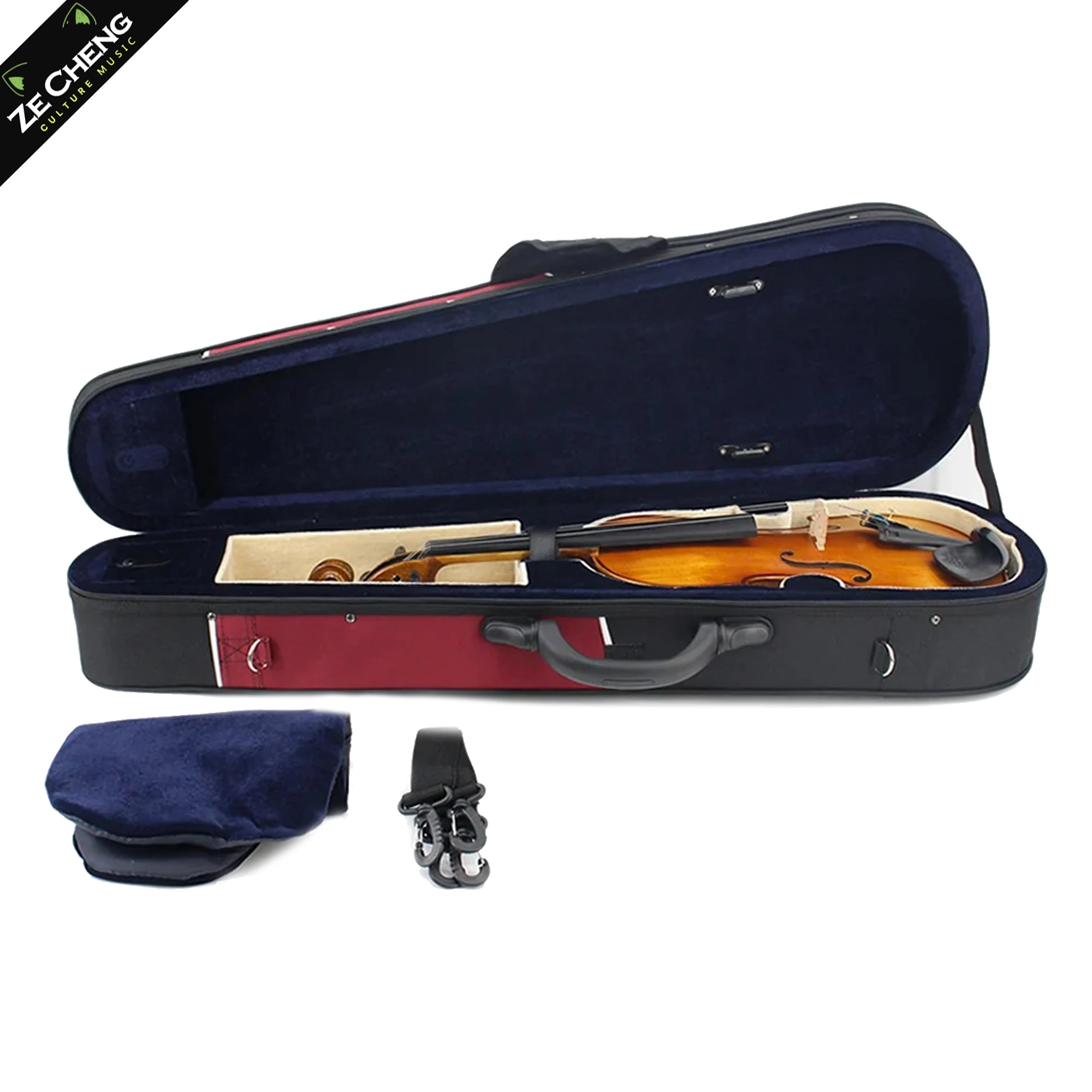 Violin Case 4/4 3/4 1/2 1/4 1/8 1/16, Red Black Triangle Oxford Case, Sturdy Stitched Shell, Portable for All Sizes