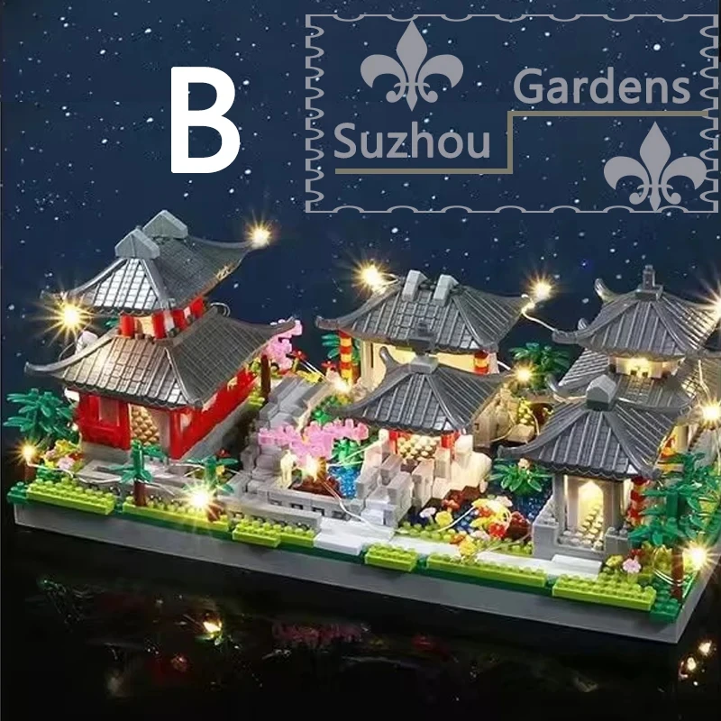 Set di blocchi di costruzione cinese Suzhou Garden Micro Mini 2100 pezzi, modelli da collezione di famosi classici, regali per adolescenti e adulti