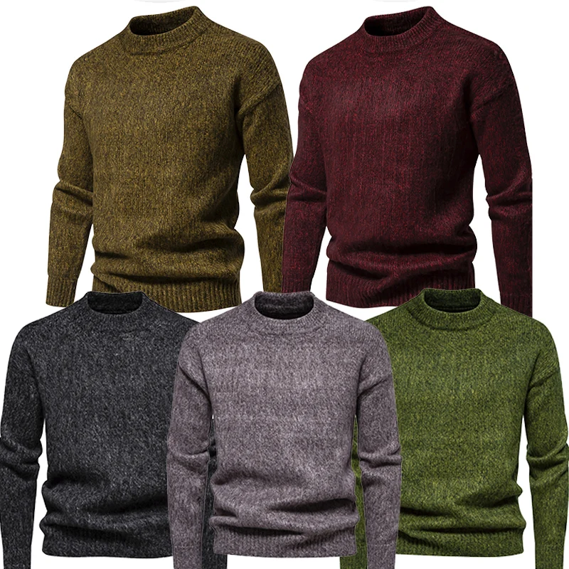 5 Color Man Pure Color Long Sleeve Tightening Sleeve Round Collar Sweater Fashion Leisure Comfortable Jumper