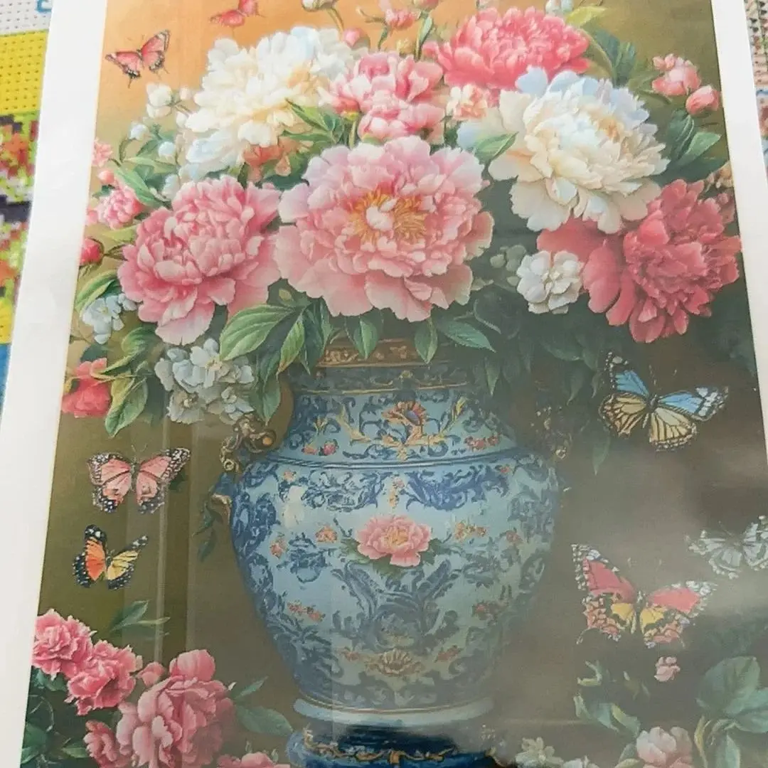 

2025 Kit for Needlework,DIY Cross stitch Embroidery Set, Luxury Vase Rose Peony Pattern Cross-Stitch Painting Home Wall Decor