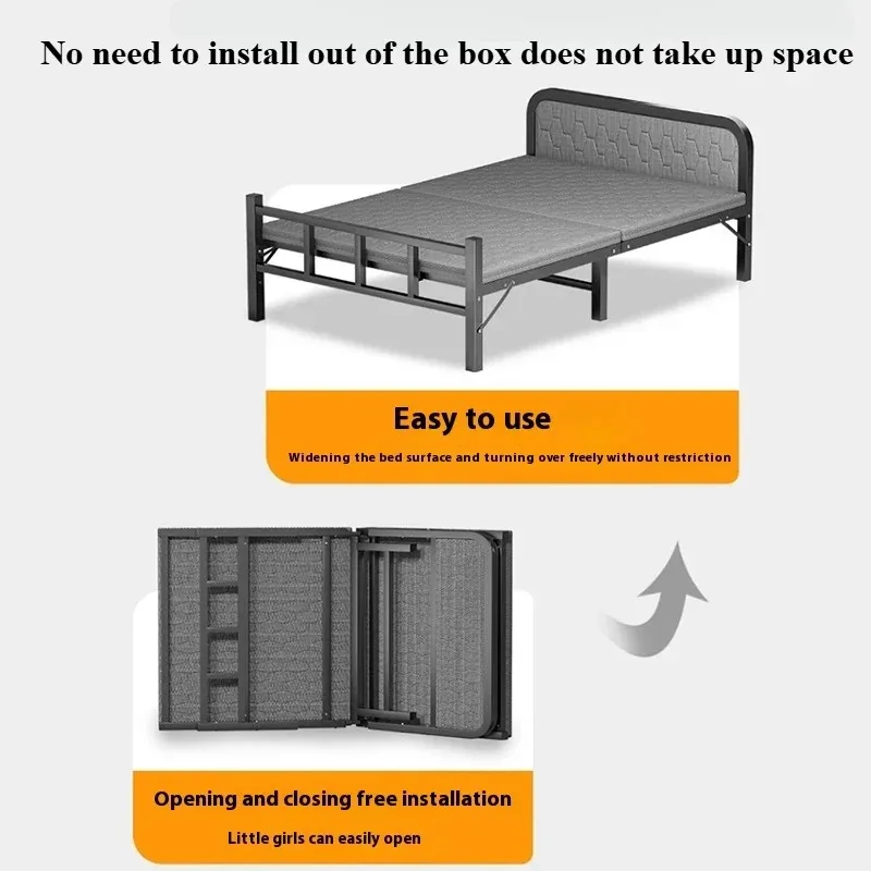 

Portable 170X56cm Folding Single Bed Office Simple Adult Camp Nap and 190X120cm Steel Frame Thick Plate Folding Home Double Bed