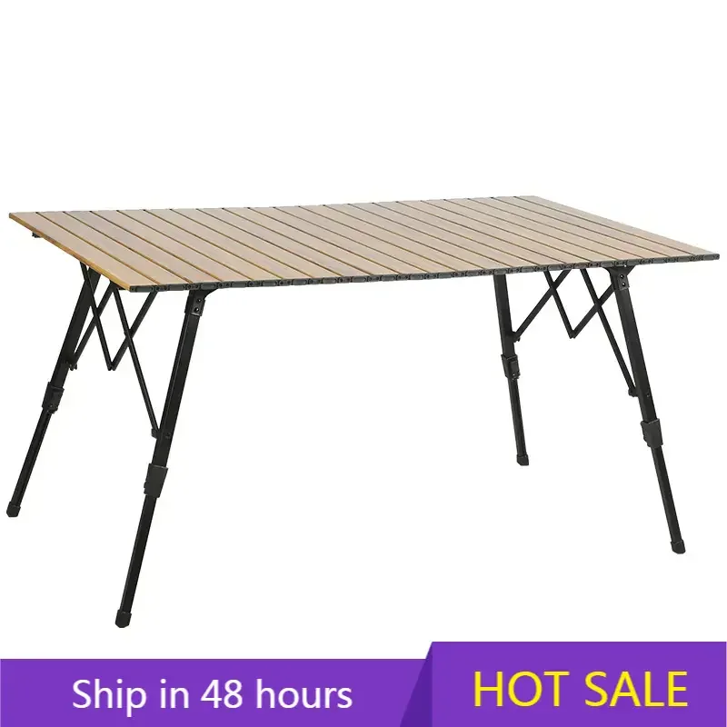 

POWER LEAP Wholesale Modern Outdoor Portable Wood Grain Roll Camping Table Lightweight Folding With Height Adjustable Metal Mate