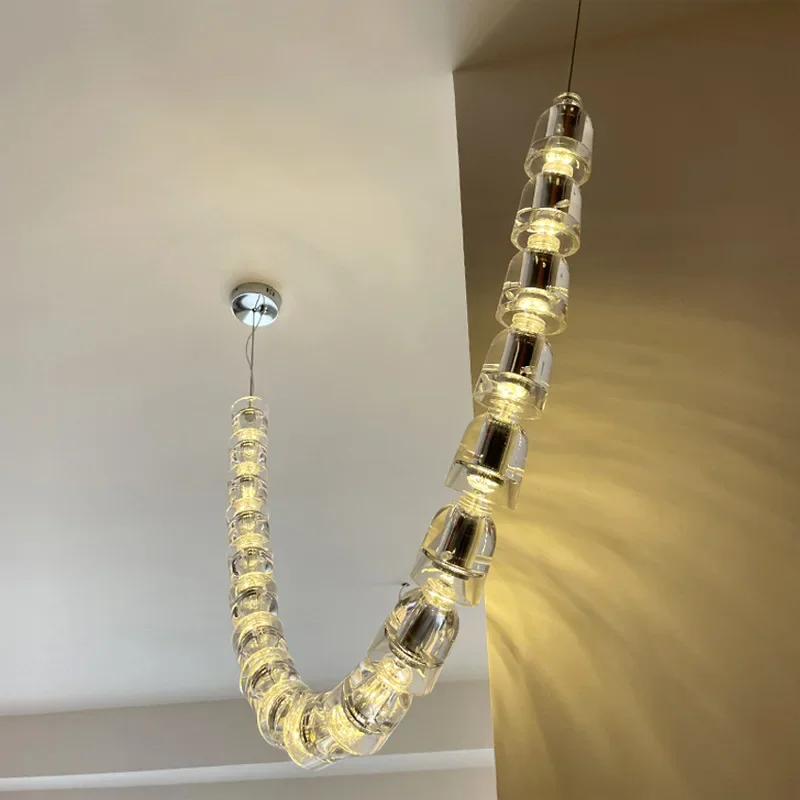 

Crystal Bullet High Ceiling Chandelier - Trendy Living Room & Staircase Lighting Suspension Decorative Lamp for Upscale Interior