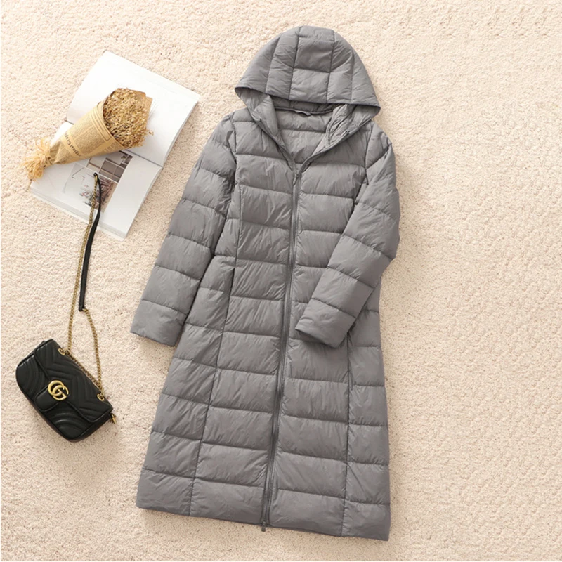 SEDUTMO Long Duck Down Jackets Women Ultra Light Hooded Coat Winter Casual Black Thin Autumn Parkas ED2085