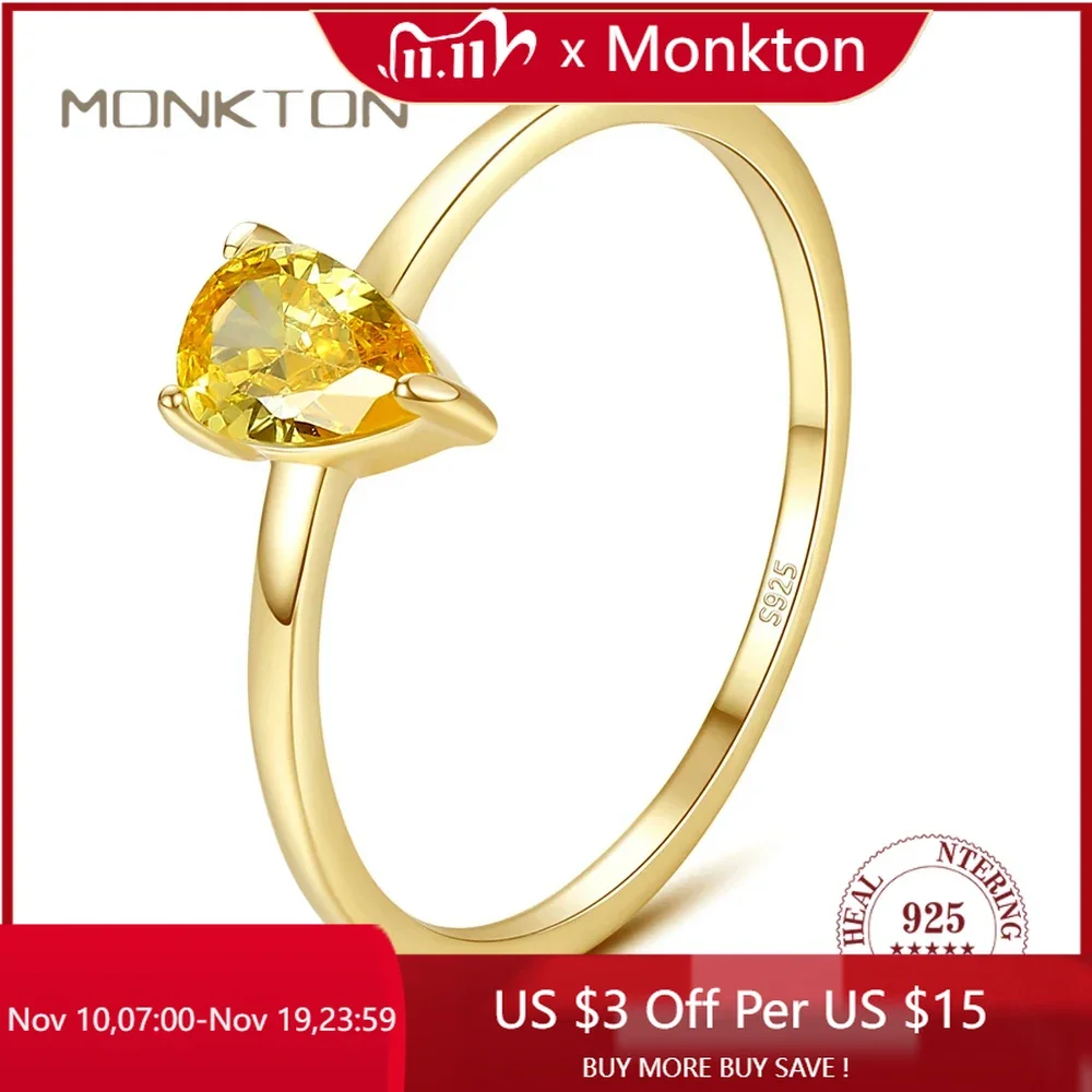 

Monkton 925 Sterling Silver Pear Cut Citrine Gemstone Ring for Women Party 18K Yellow Gold Ring for Women Fine Jewelry Wholesale
