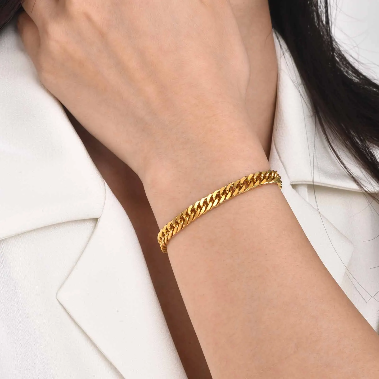 2025 New Cuban Link Chain Bracelet for Women,Gold Color Stainless Steel Chain Wristband Bracelets,Fashion Jewelry Gifts