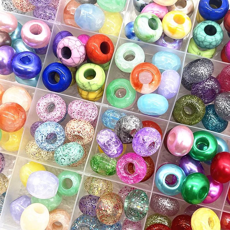 20pcs 14mm Mix Colour Big Hole Acrylic Beads Spacer Loose Beads for Jewelry Making DIY Handmade Bracelet Accessories(hole:5mm)