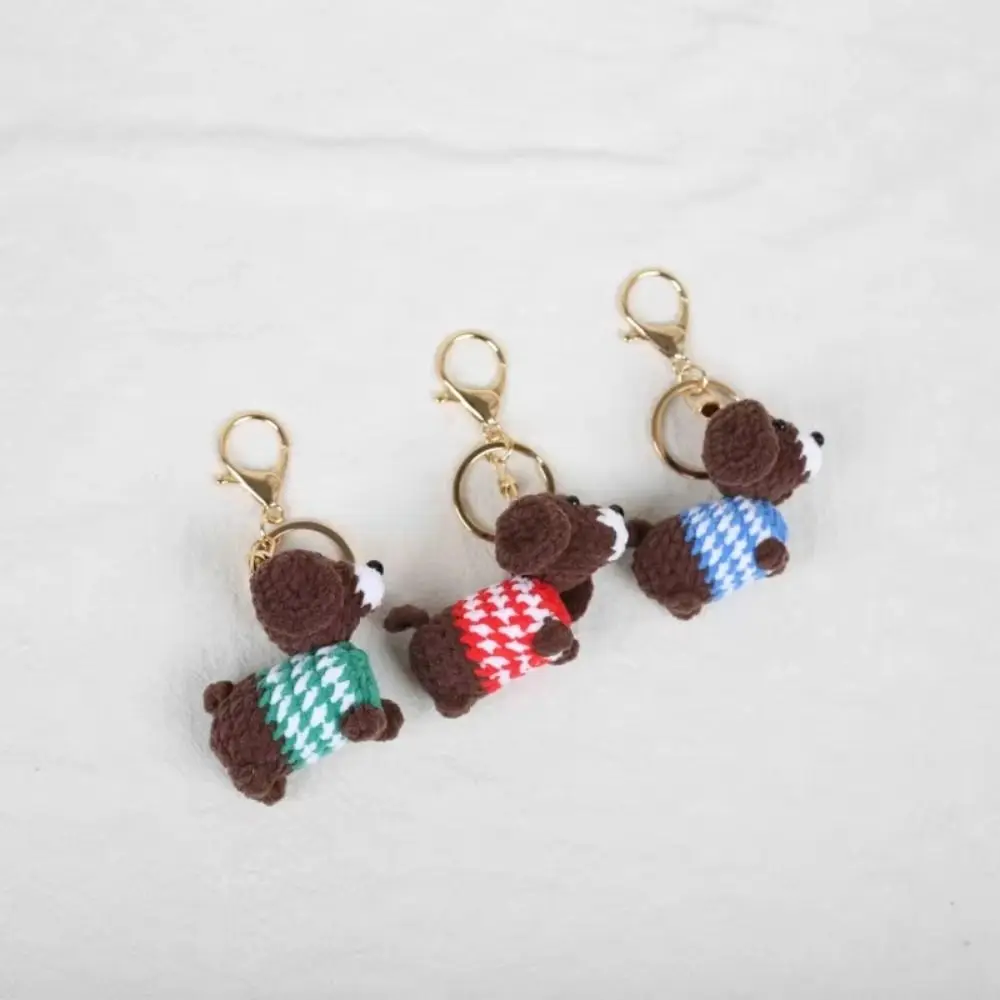 Fashion Handmade Crochet Keychain Knitted Animal Dachshund Dog Keychain Mini Cute Knitting Keyrings Bag Charm