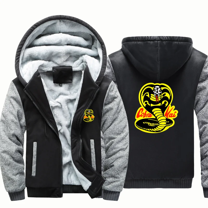 Streetwear Harajuku Hooded Man Hoodies Sweatshirts Cobra Kai Karate Kid Fleece Warm Wool Thick for Men Jackets Coat