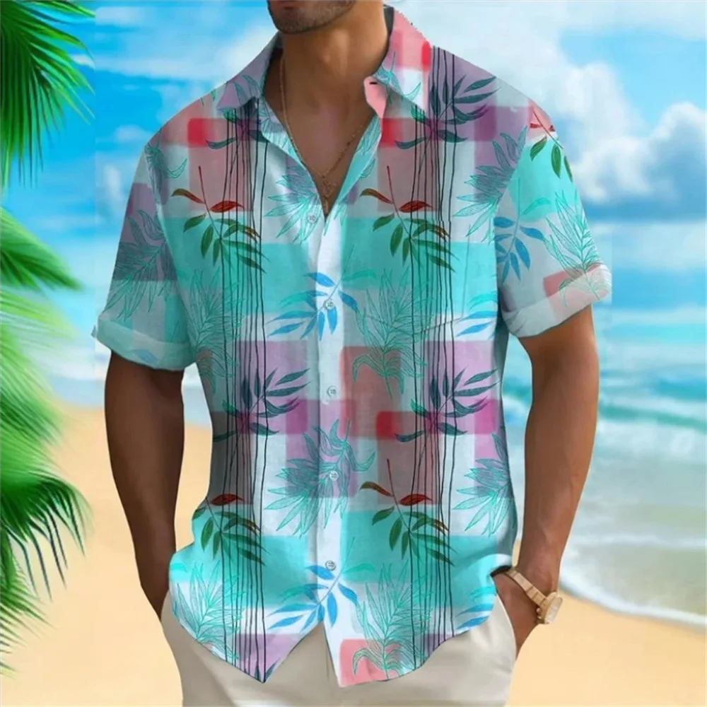 2025 European and American New Hawaiian Men's Shirt 3D Printed Short Sleeve Southeast Asian Tropical Tourism Vacation Shirt Top