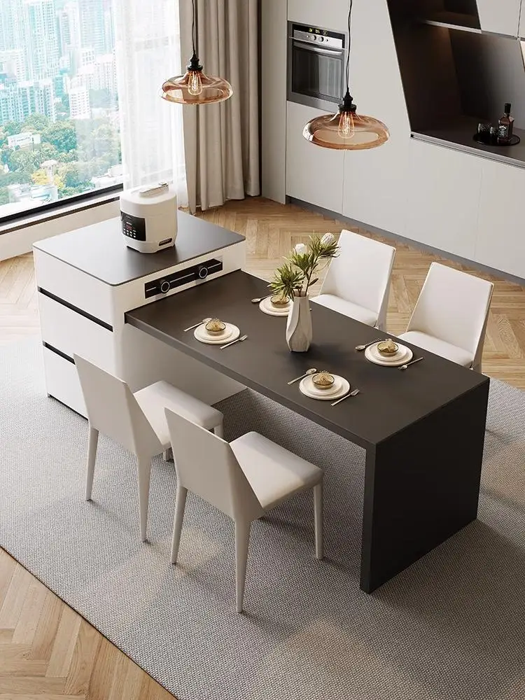 LH high-grade rock slab island dining table integrated retractable cream wind island home