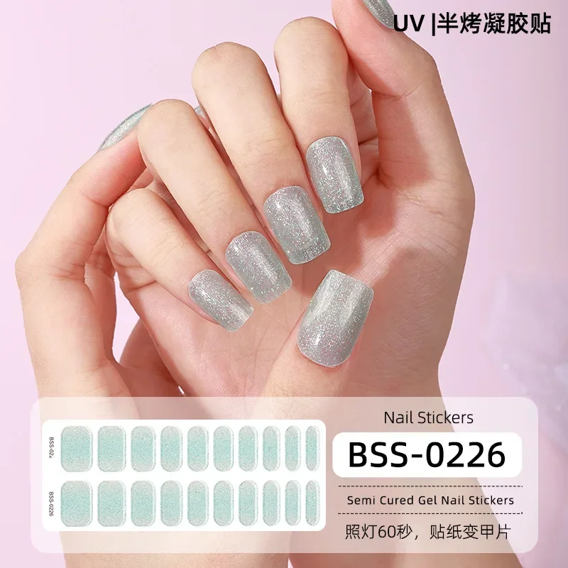 16/20 Tipps halb gehärtete Gel Nagel Aufkleber 3d Französisch Nagel Patches volle Abdeckung Nagel Aufkleber Nail Art Dekoration UV-Lampe brauchen