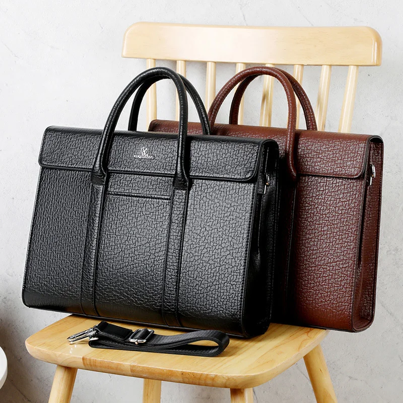 Luxury Genuine Leather Men's Briefcase Vintage Laptop Computer Bag Large Capacity Handbag Business Male Shoulder Messenger Bag