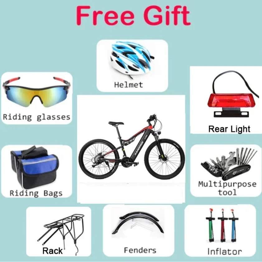 RANDRIDE YG90 Electric bike 1000W 48V17AH Hydraulic Brake E-bike with Full Suspension 50km/h 27.5/29 inch tire Electric Bicycle image 10