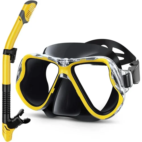 Imagen 2 del producto Máscara de buceo y snorkel para miopía para adultos con spray antivaho, caja, snorkel superior seco, correa ajustable, diseño de respiración libre