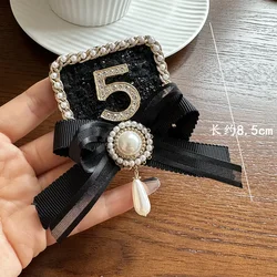Women Big Crystals Pearl cc 5 Figure Corsage Brooches