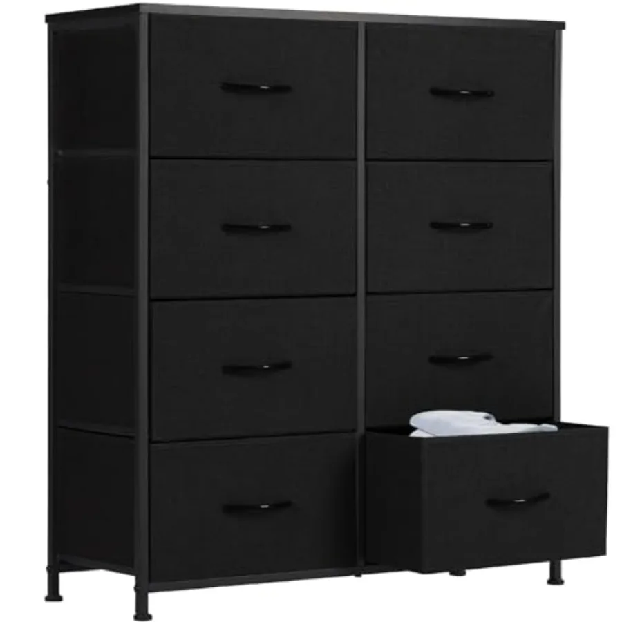 Bedroom Drawer Organizer Storage Chest with 8 Fabric Drawers Steel Frame Wood Top Black for Living Room Closet