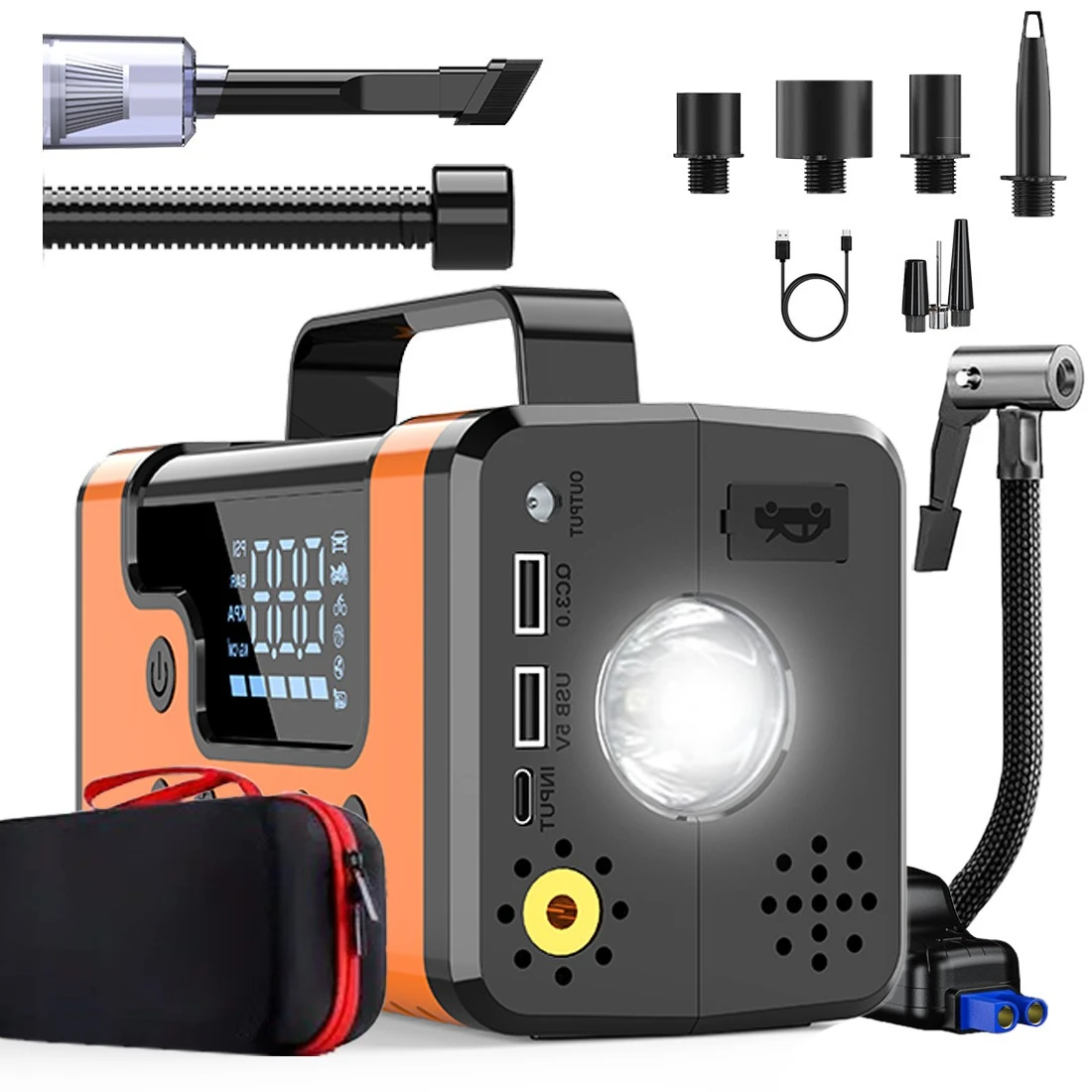 Portable Vehicle Emergency Jump Booster Multifunctional Combo Unit Inflator Vacuum Cleaner Blower For Car Outdoor Emergency Use