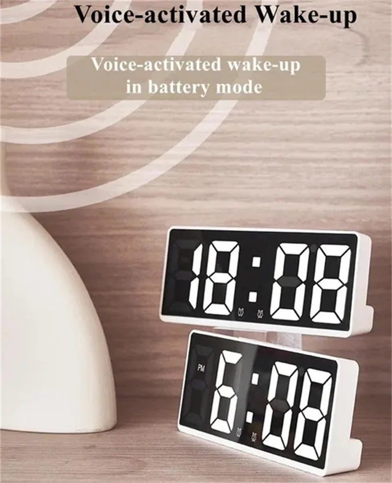 1pcs LED Digital Alarm Clock, Adjustable Brightness Voice Control Desk Clock, Large Display Electronic Clock for Bedroom, Home