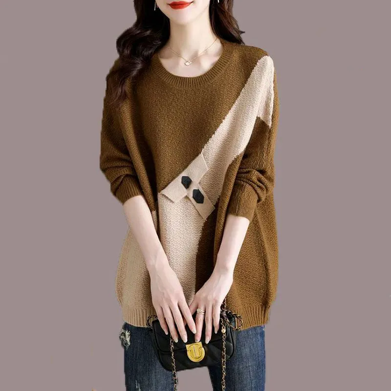 New Authentic High-end Women's Pullover Sweater Coat Autumn Winter Warm Knitted Bottoms Crewneck Female Long Knitwear Outerwear