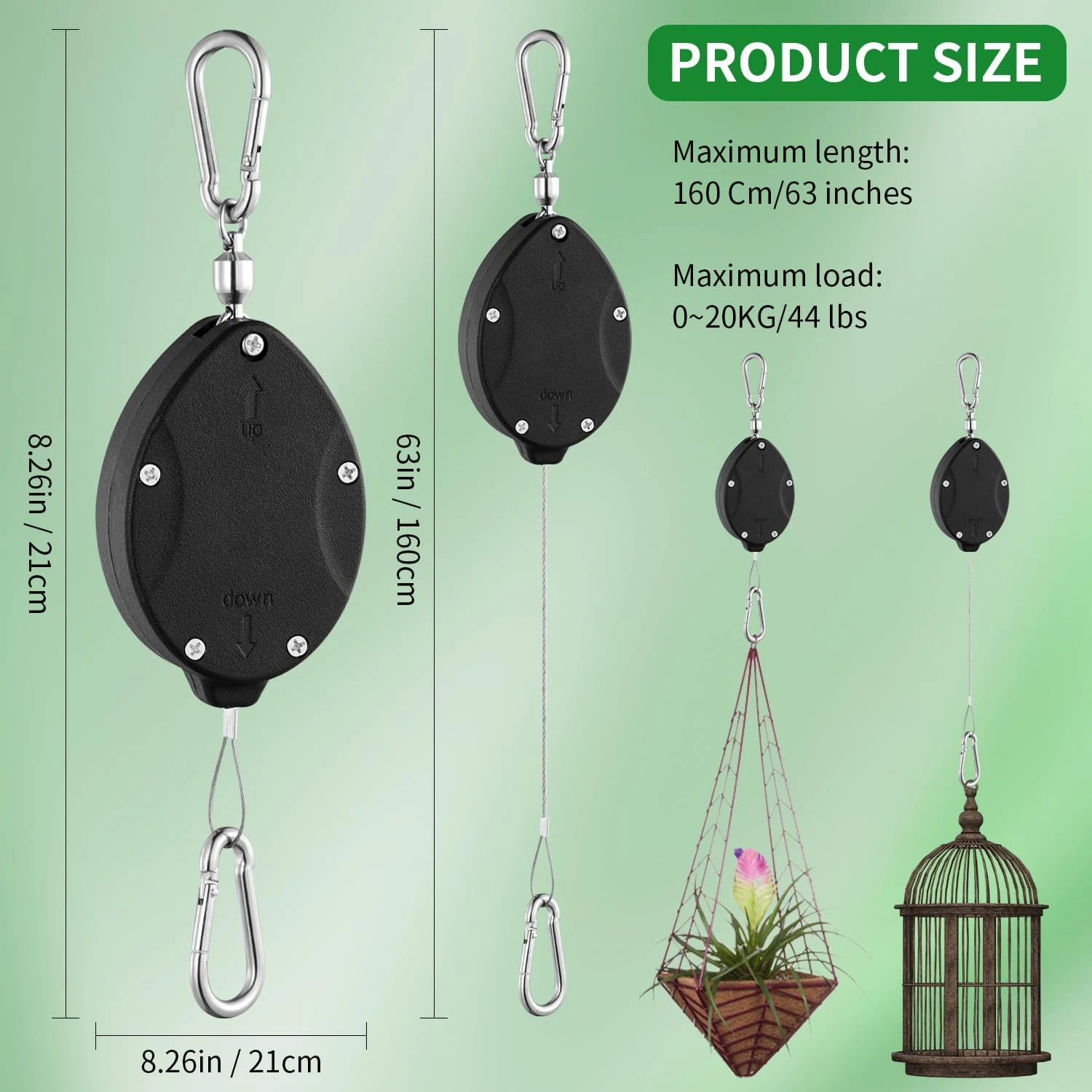 Heavy Duty Retractable Plant Hanger with Pulley, Adjustable Outdoor Hook for Garden Baskets Pots Bird Feeder
