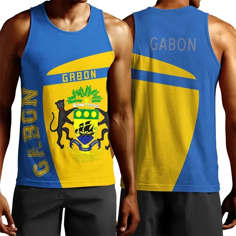 Africa Gabon Map Flag 3D Print Tank Top For Men Clothes Fashion Dashiki Vest Sport Running Jersey Patriotic Boy Waistcoat Tops