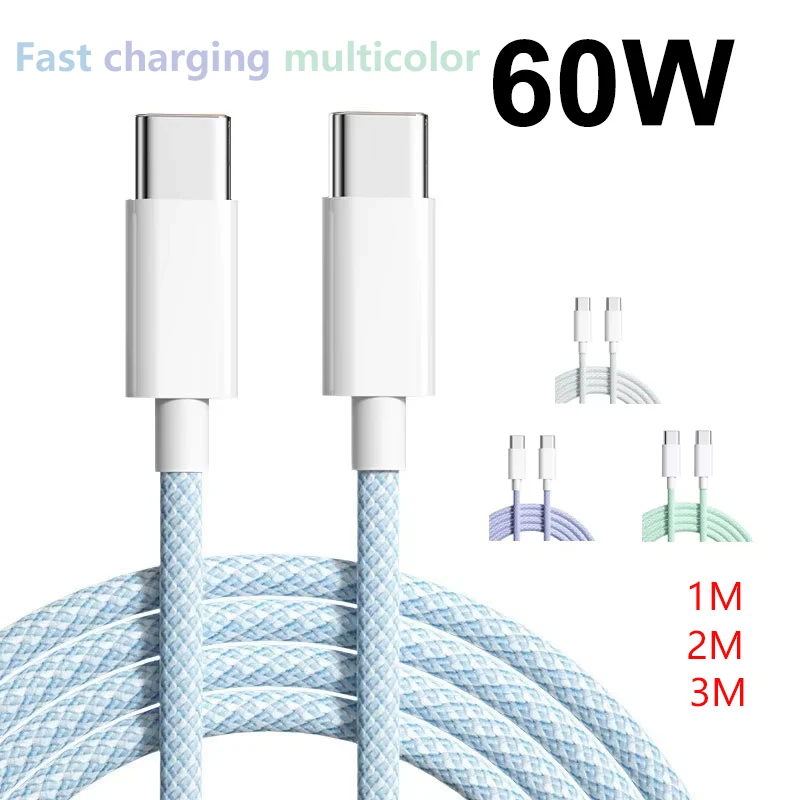 USB-C to Type C Color Cable For Apple iPhone 15 PD 60W Fast Charging For Huawei Xiaomi Samsung Type C Weaving Cable Accessories