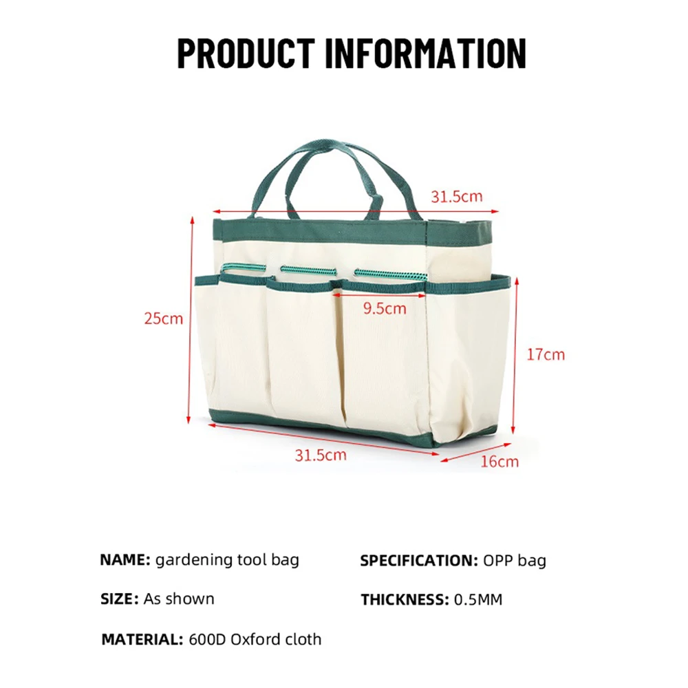 Garden Tool Bag Heavy Duty Canvas Garden Organizer Tote Bag with 8 Deep Pockets Handles Strap Tool Kit for Garden-tools Storage