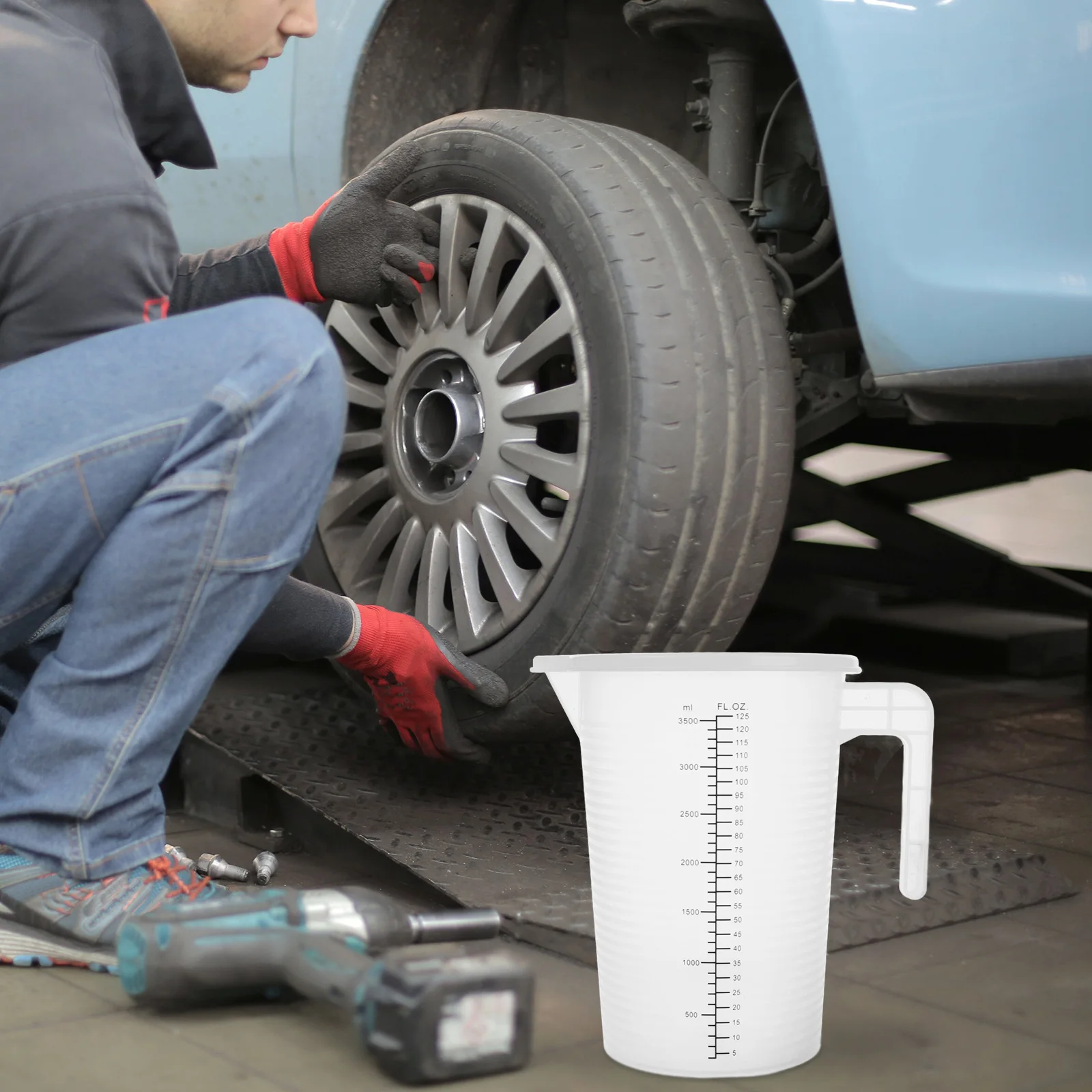 Taza de aceite de 3500Ml, contenedor medidor de aceite de Motor de plástico con mango de boquilla para líquido de transmisión, líquido de cocina automotriz