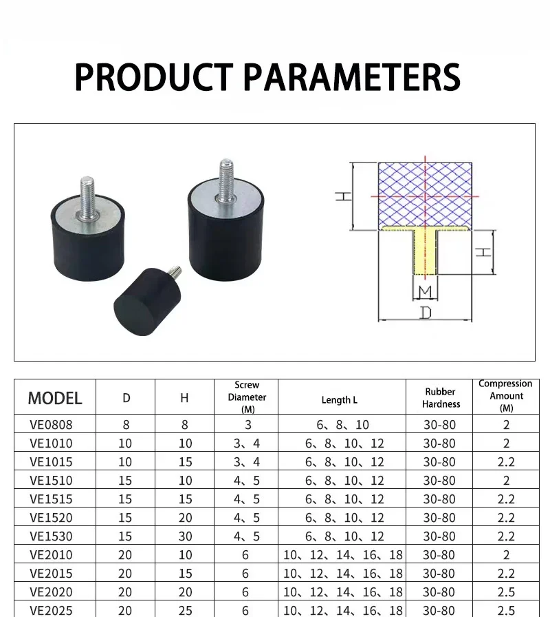 1pcs VE Type Rubber Shock Absorber Buffer Pad Single Head Circular Isolator Generator Foot Shock-Absorbing Pad NHE04 Damper